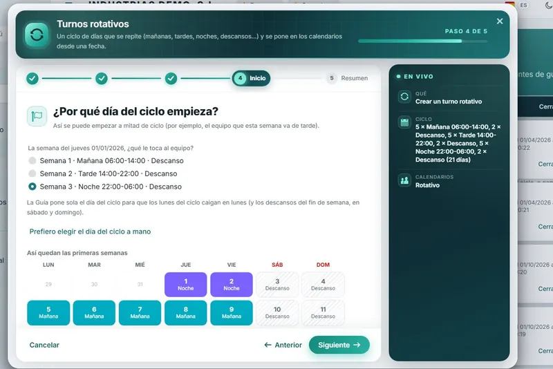 Guía de turnos rotativos para el control horario del personal de un hotel