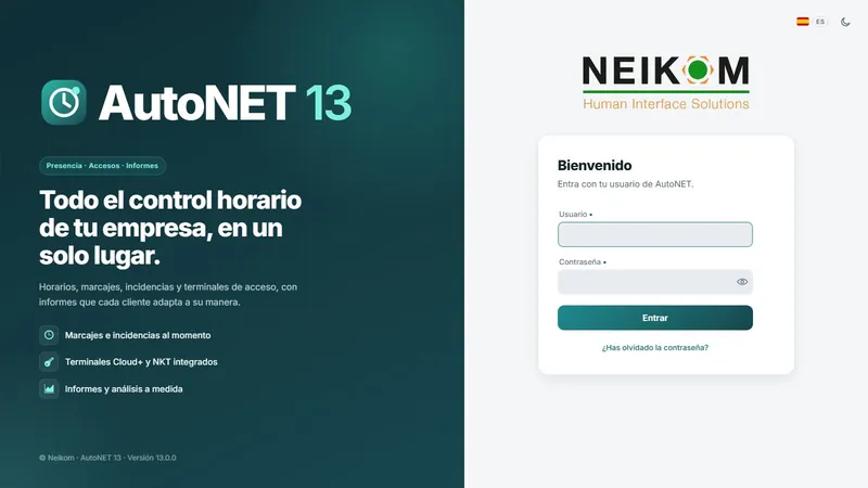 Pantalla de acceso a AutoNET 13 en la nube desde el navegador